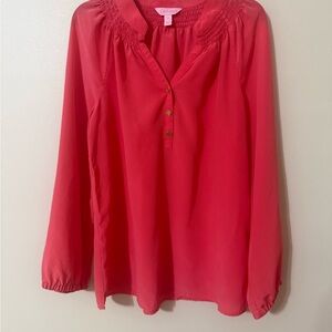 Lilly Pulitzer Women's Deep Coral 100% Silk Long Sleeve Blouse Size XS EUC